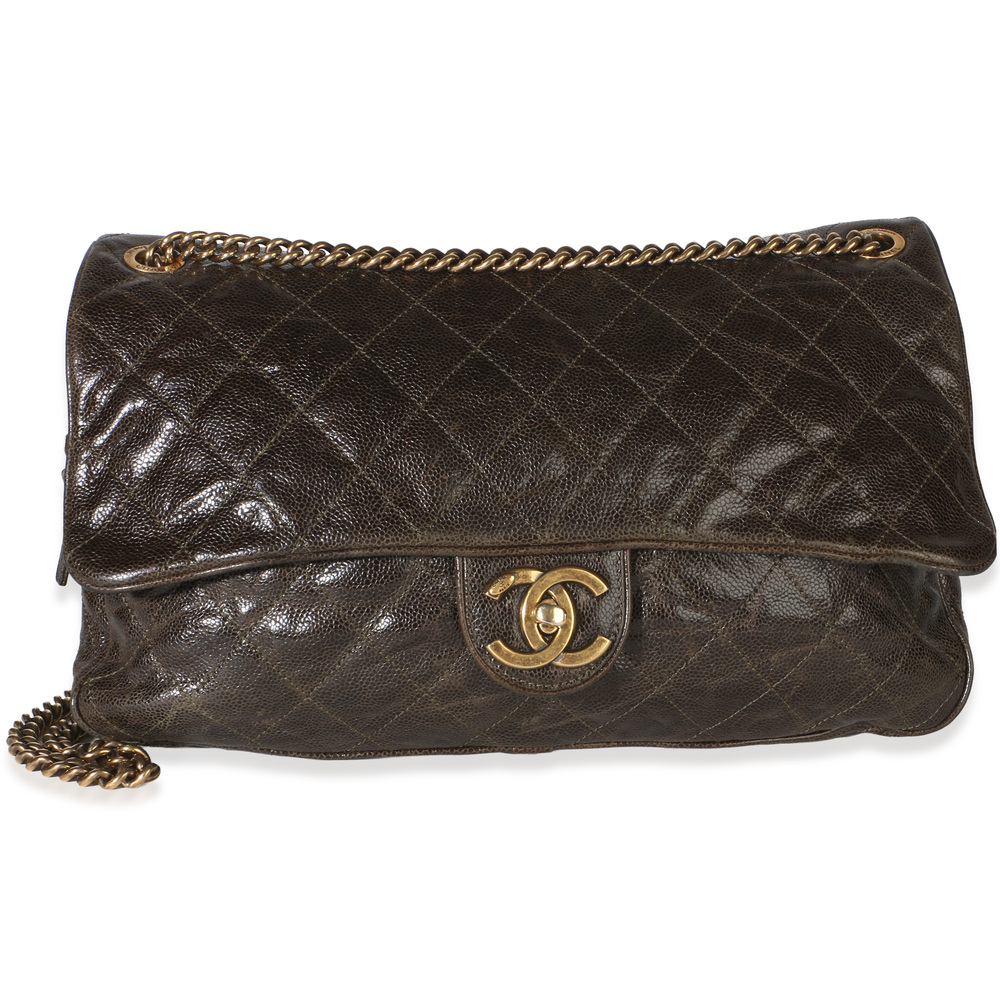 Chanel Brown Quilted Glazed Caviar Large Shiva Flap Bag